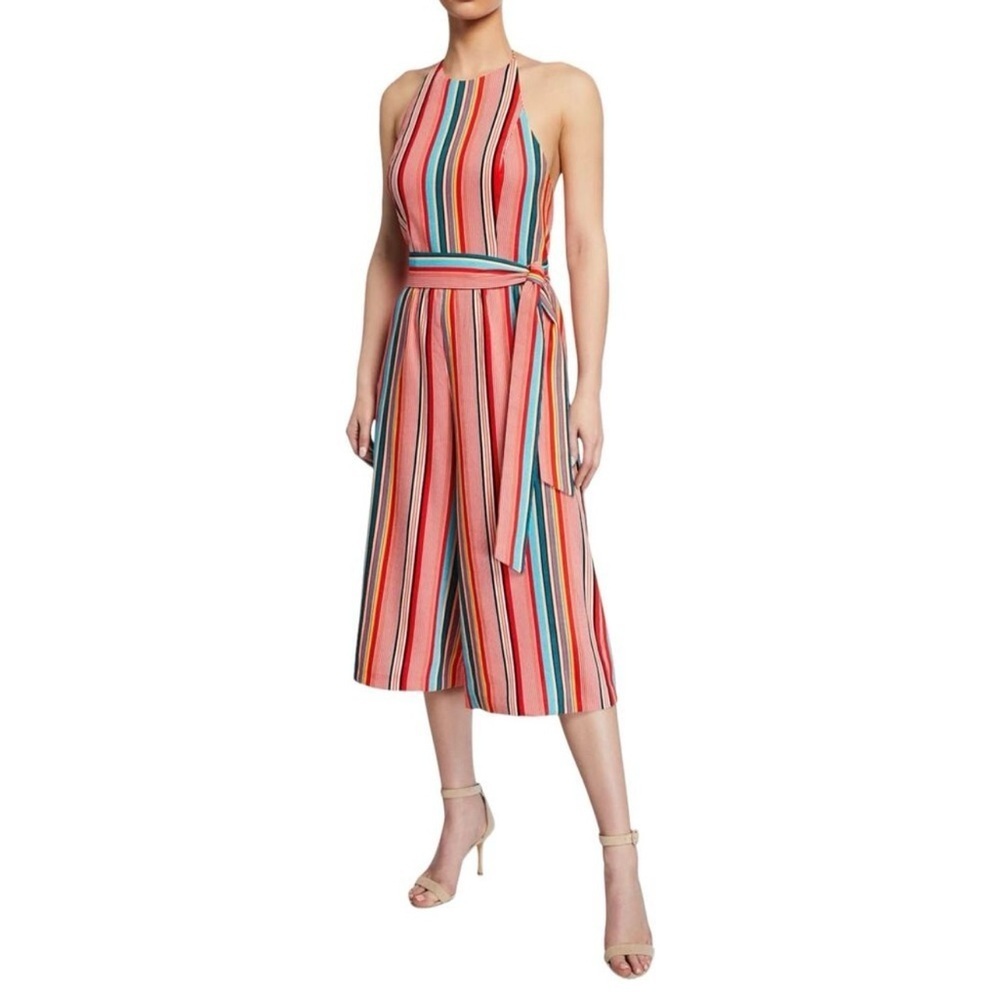 Alice + Olivia Lucie Cropped Wide leg Halter neck‎ Striped Jumpsuit
